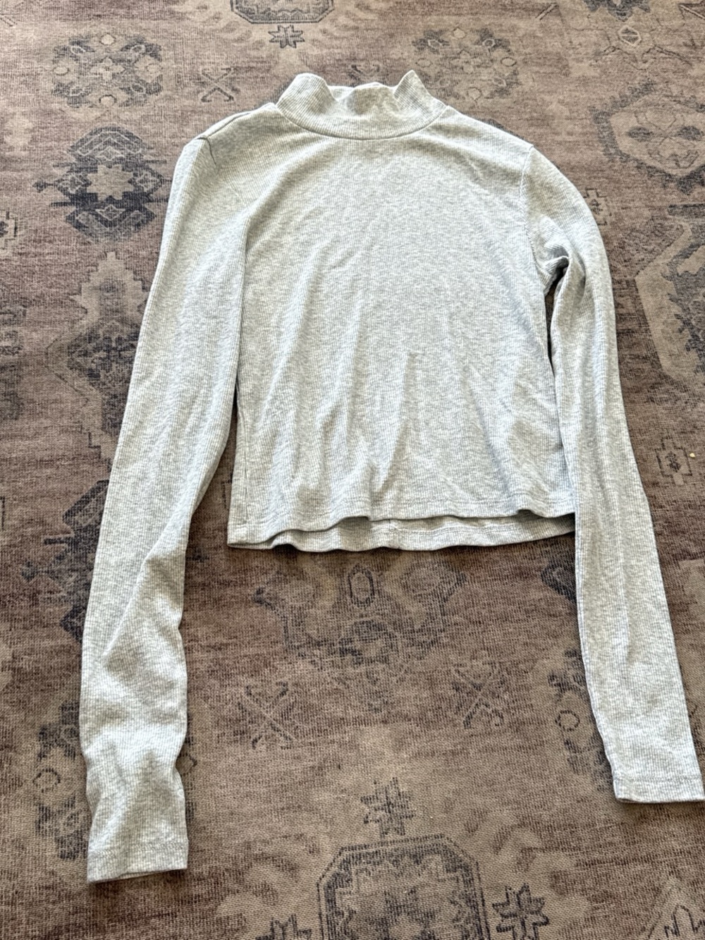 American Eagle Outfitters Light Gray Mock Neck Long Sleeve Top